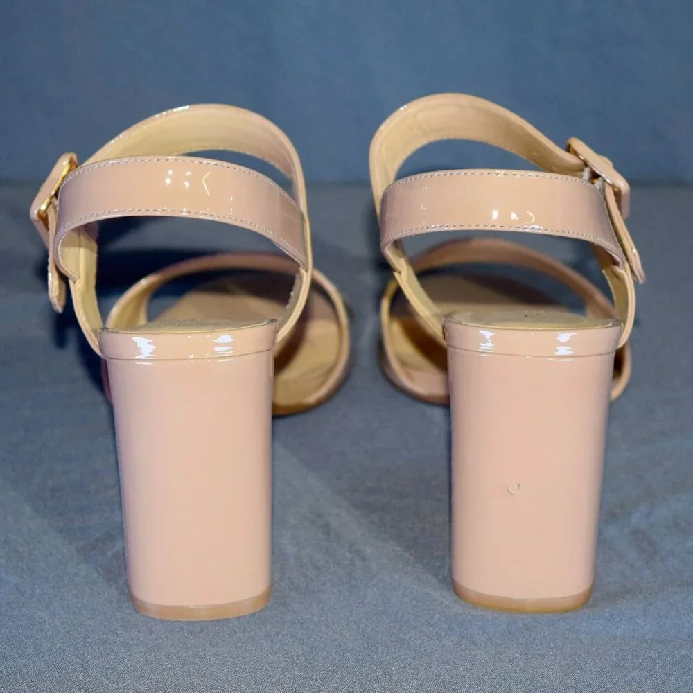 Talbots Women's Size 8 Nude Patent Leather Block Heel Ankle Strap Sandals - Picture 3 of 5